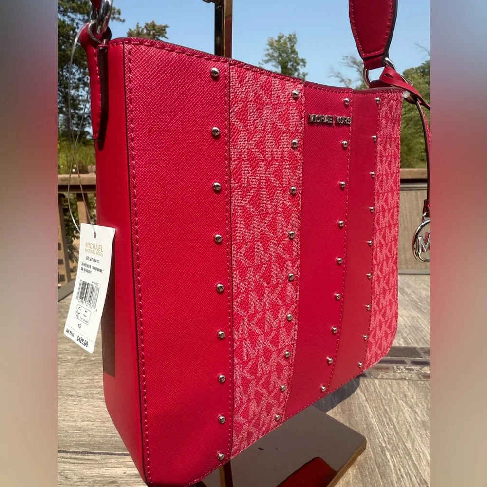 NWT! Michael Kors Jet Set Small Studded Patchwork and Signature Logo Crossbody - Picture 3 of 7